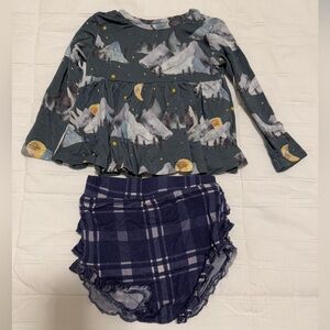 Posh Peanut Forrester Long Sleeve Peplum Ruffled Bummie Set